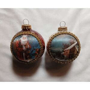 Lot Of 2 VTG Christmas By Krebs Santa On Silk Ornaments Collectible